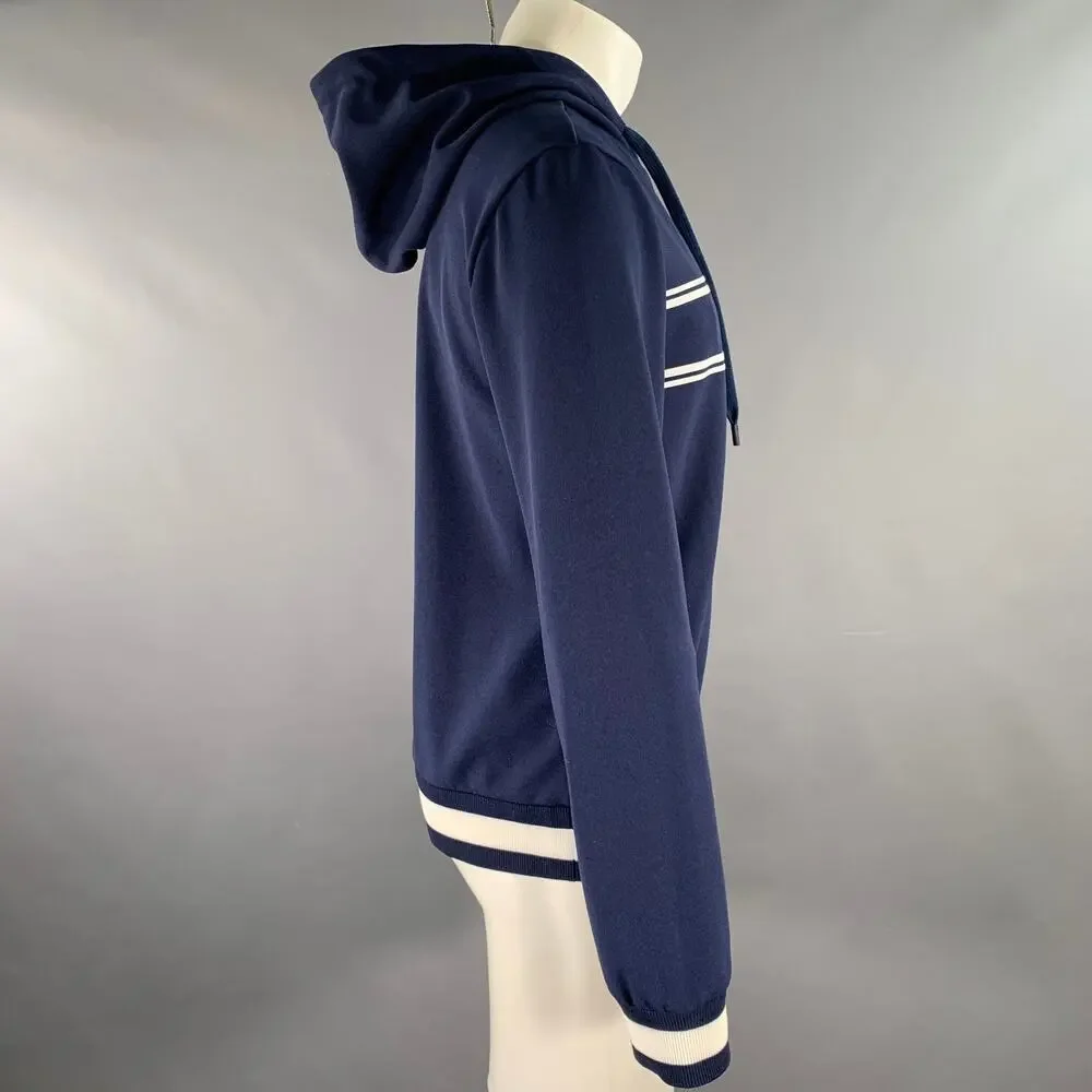 GUCCI Size M Navy White Logo Polyester Zip Up Hoodie